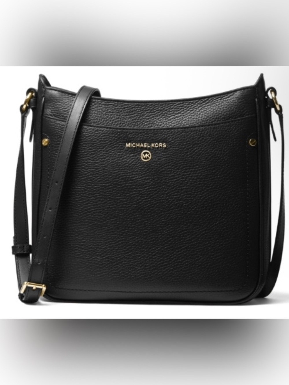 NWT! Michael Kors Black Pebbled Leather Jet Set Large Crossbody with Gold Logo